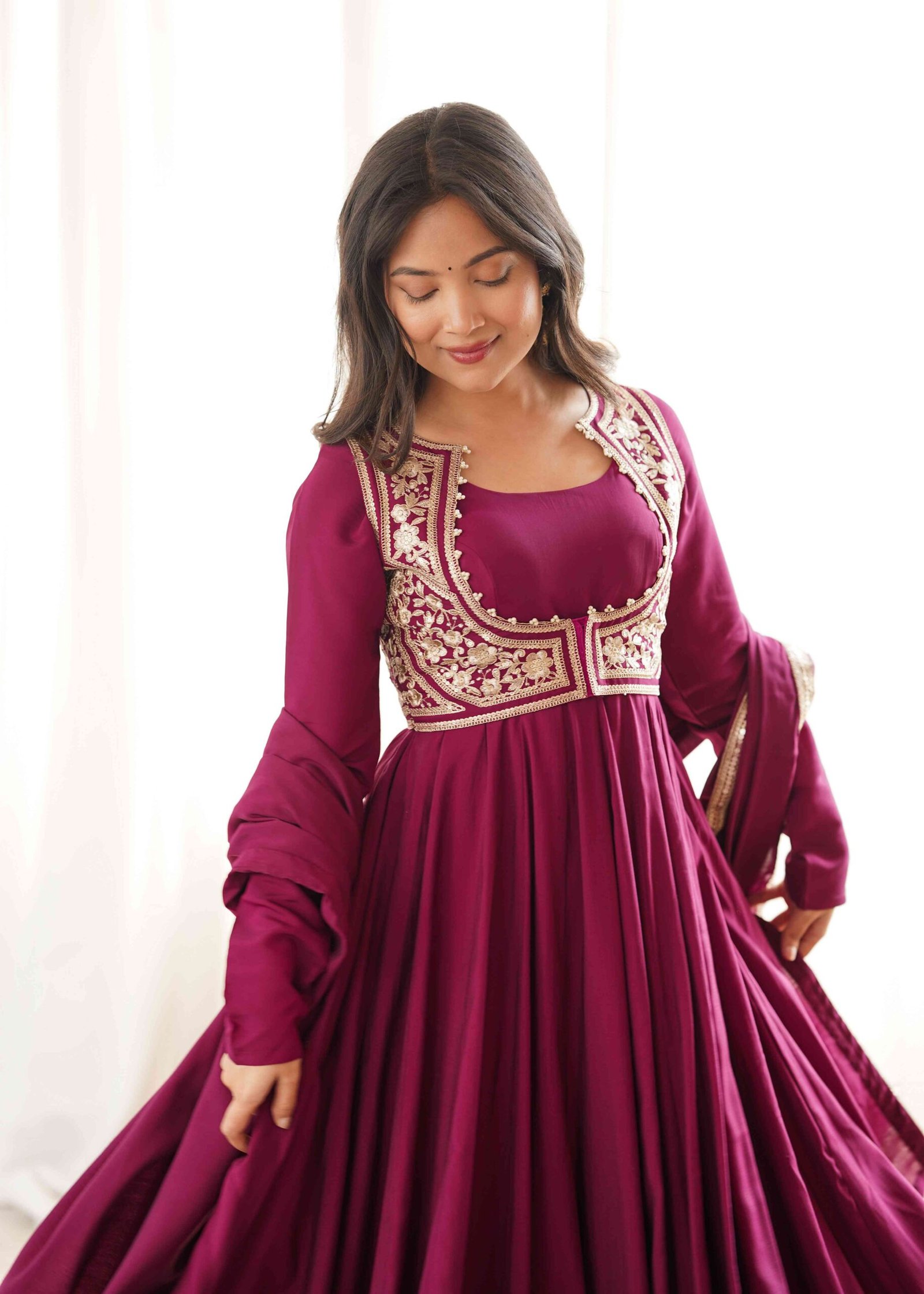 dark rani gown with jacket for wedding (1) dark rani gown with jacket for wedding (1)
