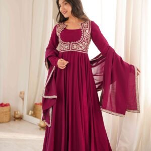 Home dark rani gown with jacket for wedding (10)