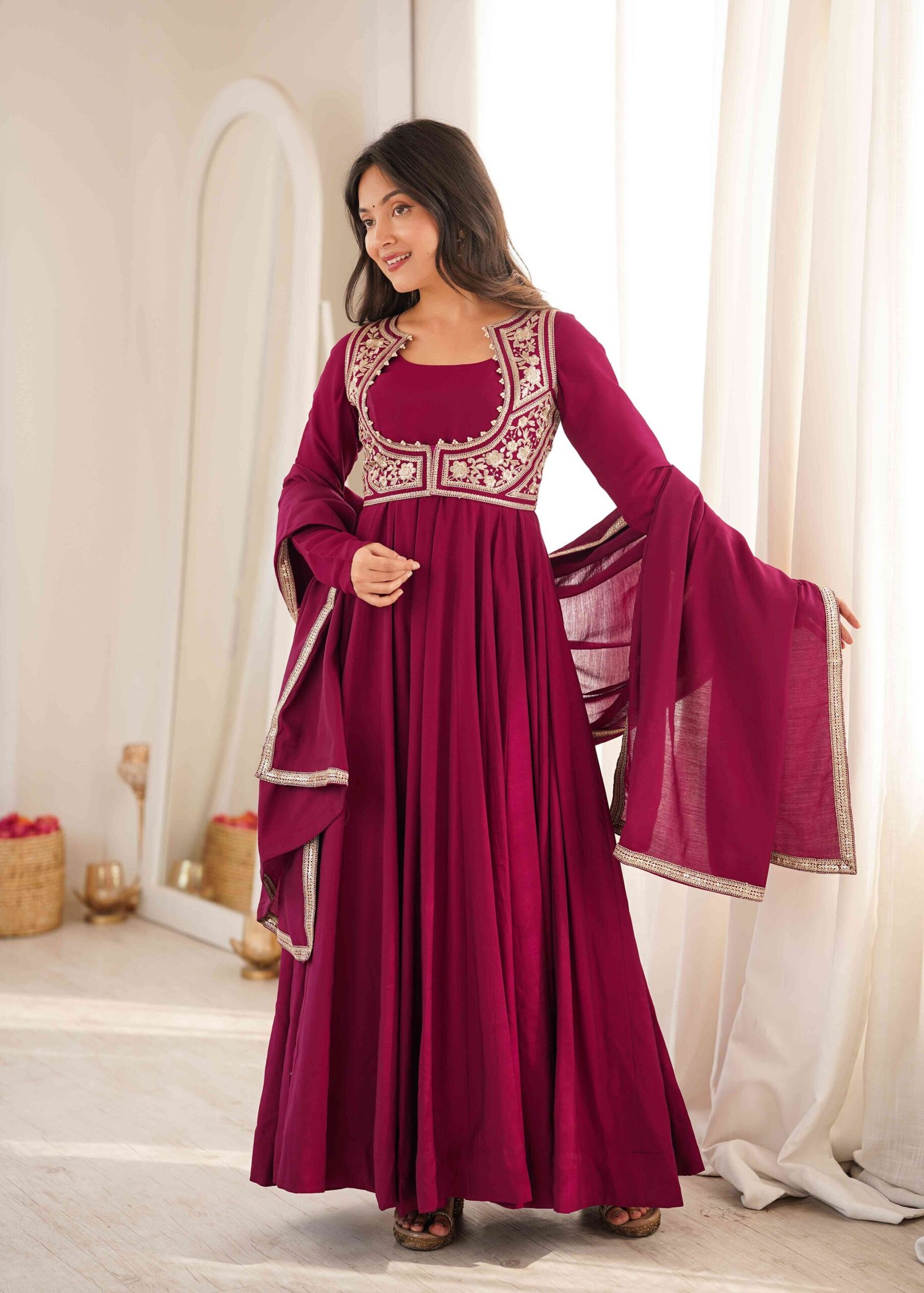 dark rani gown with jacket for wedding (10) dark rani gown with jacket for wedding (10)