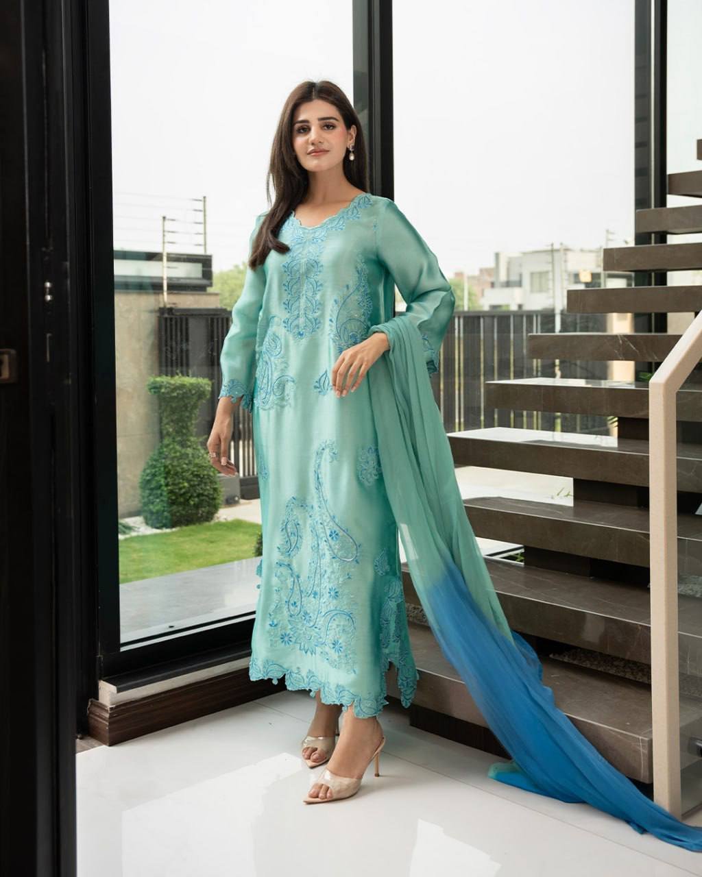 About sidra ismail inspired aqua blue straight suit (9)